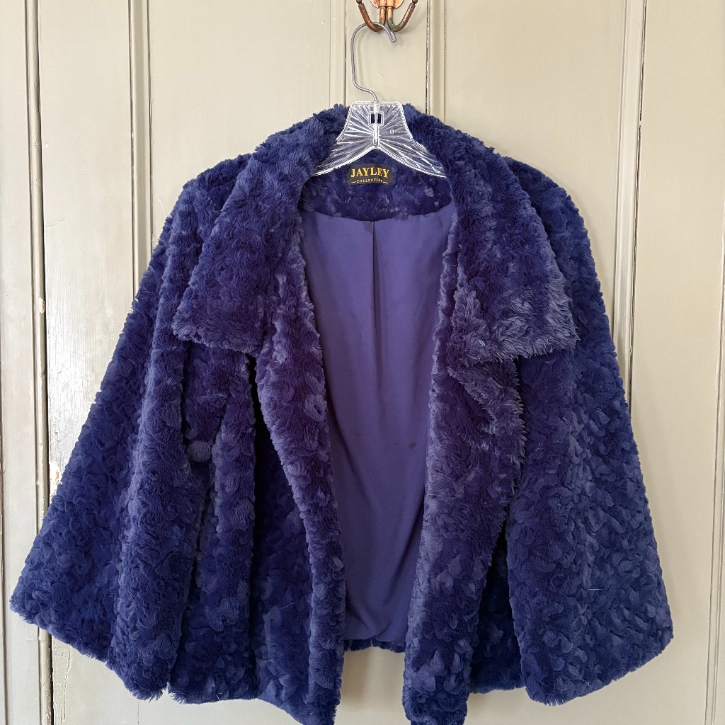 Jayley Cropped Sapphire Blue Faux Mink Fur Coat